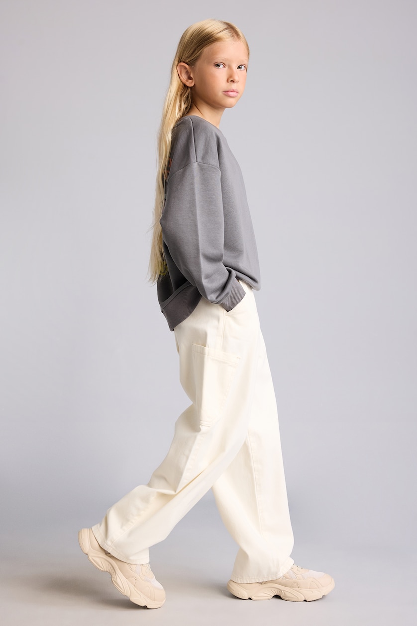 Young Girls - Teen Girls Ecru Girl Barrel Fit Elastic Waist Gabardine Trousers