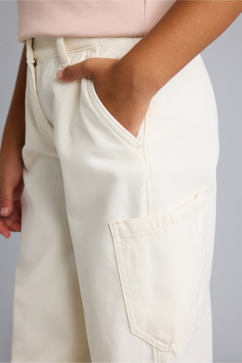 Girls & Teens Ecru Girl Barrel Fit Elastic Waist Gabardine Trousers