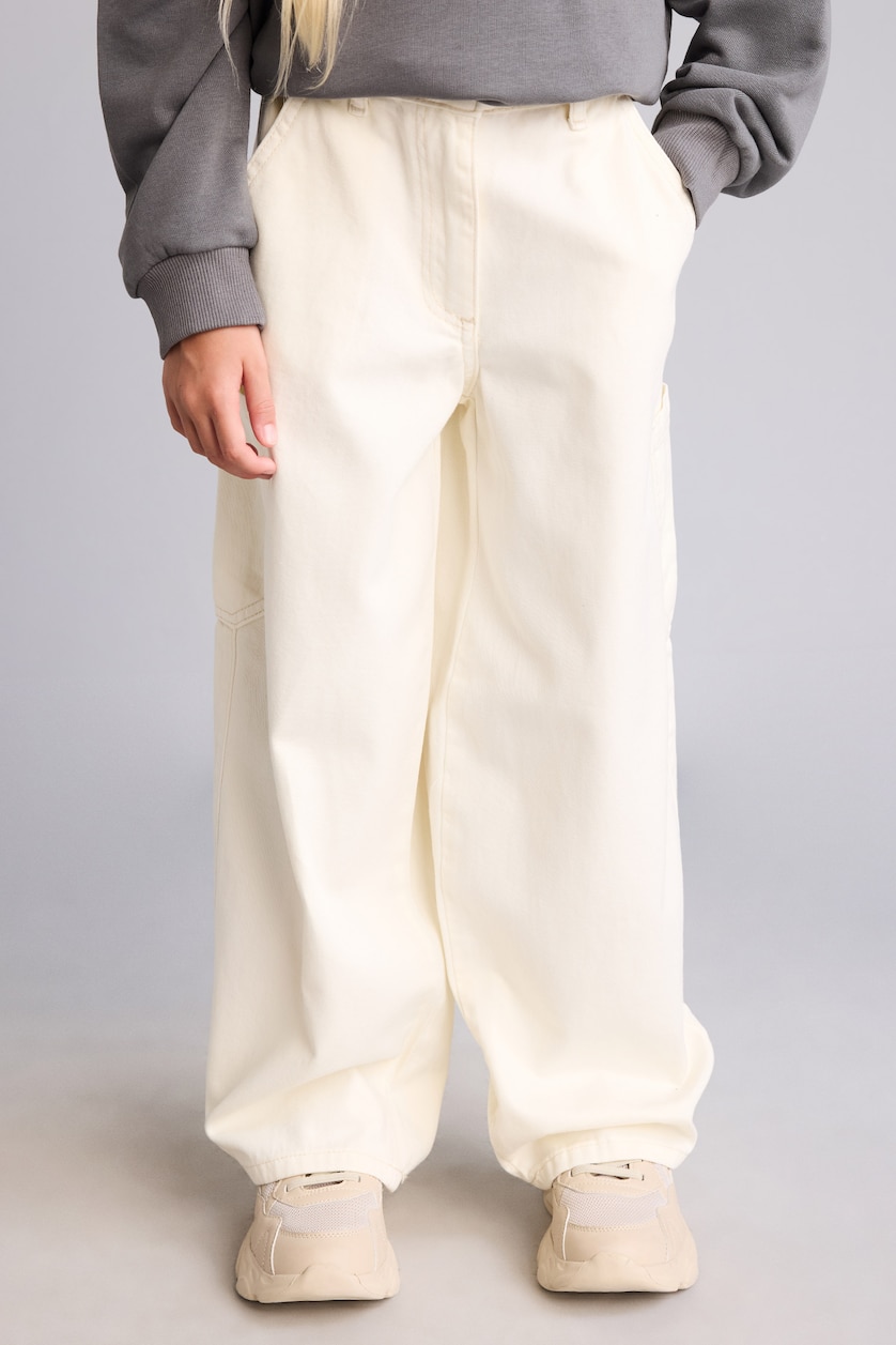 Young Girls - Teen Girls Ecru Girl Barrel Fit Elastic Waist Gabardine Trousers