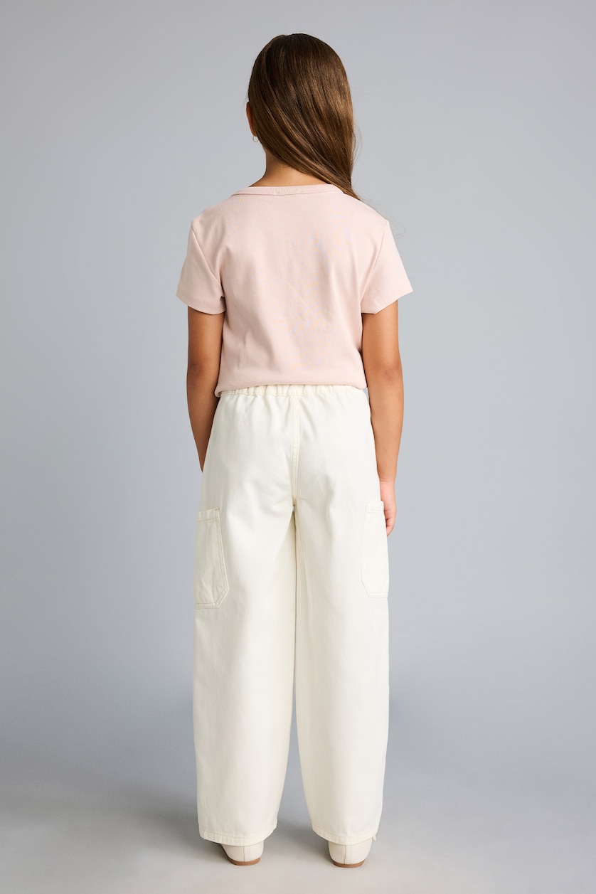 Girls & Teens Ecru Girl Barrel Fit Elastic Waist Gabardine Trousers