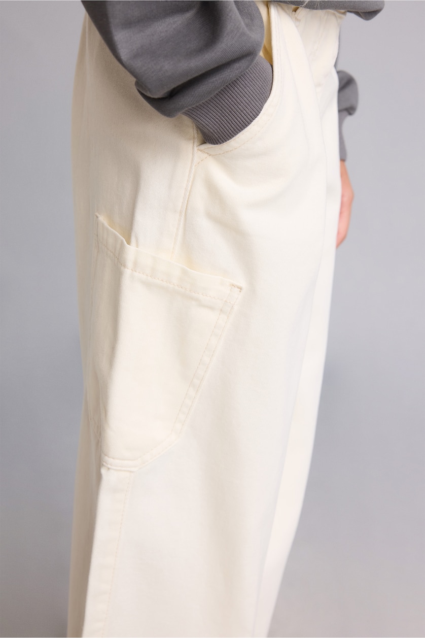 Young Girls - Teen Girls Ecru Girl Barrel Fit Elastic Waist Gabardine Trousers
