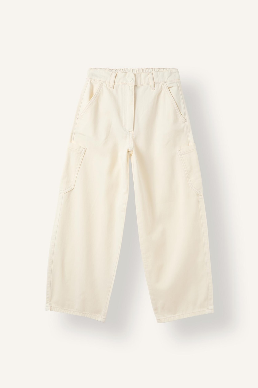 Girls & Teens Ecru Girl Barrel Fit Elastic Waist Gabardine Trousers