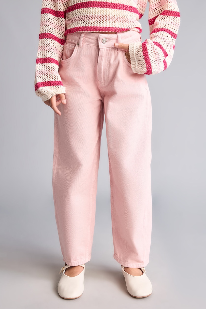 Kız Çocuk - Genç Kız Açık Pembe Barrel Fit Pantolon Kız Çocuk