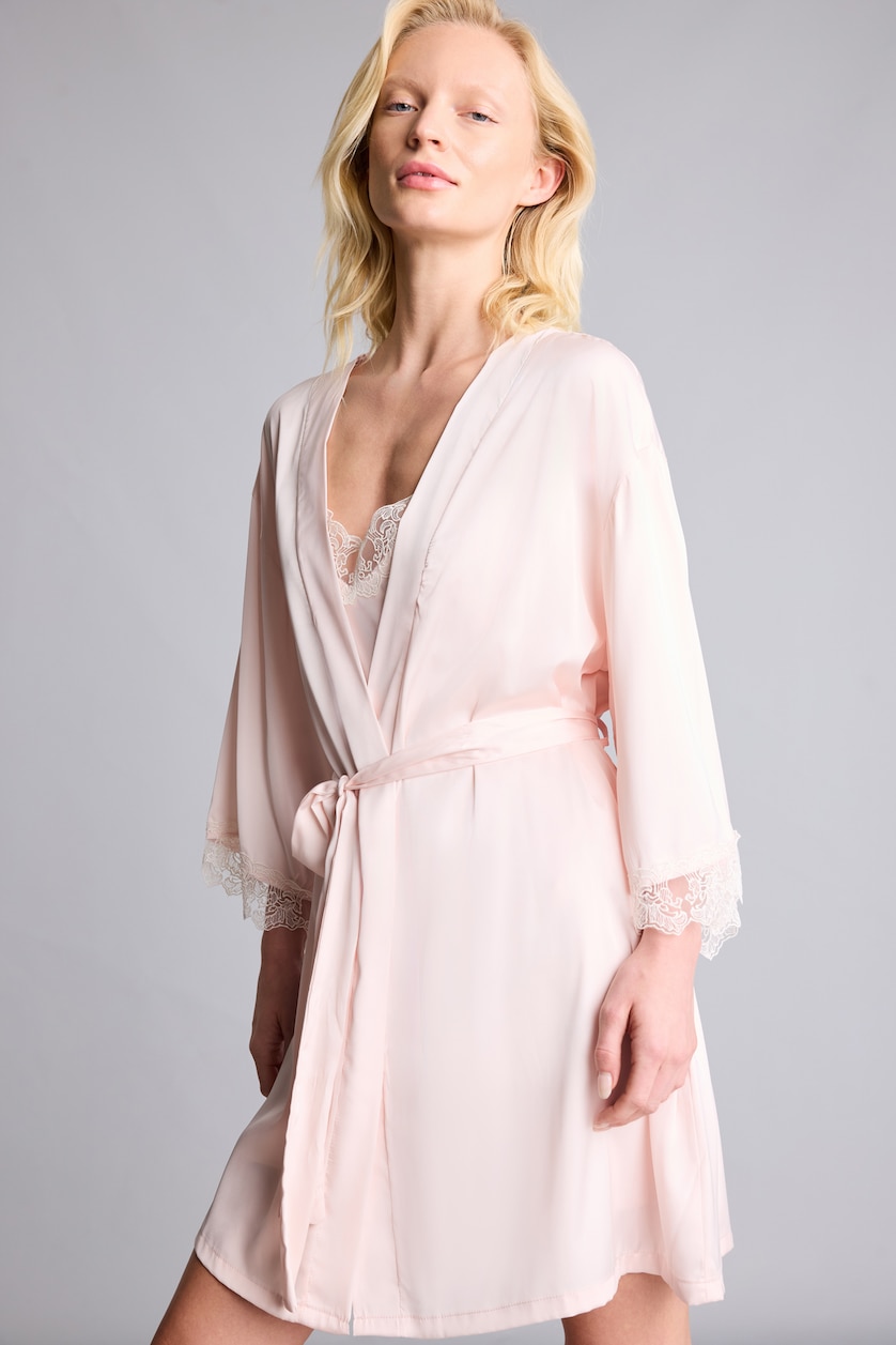 WOMAN Light Pink Regular Fit Lace Detail Satin Robe