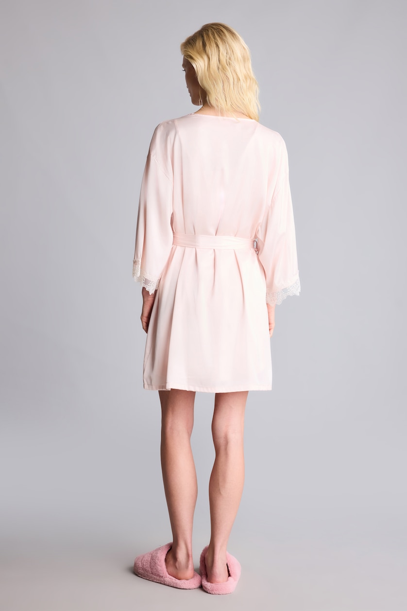 WOMAN Light Pink Regular Fit Lace Detail Satin Robe
