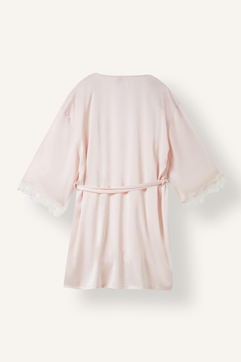 WOMAN Light Pink Regular Fit Lace Detail Satin Robe