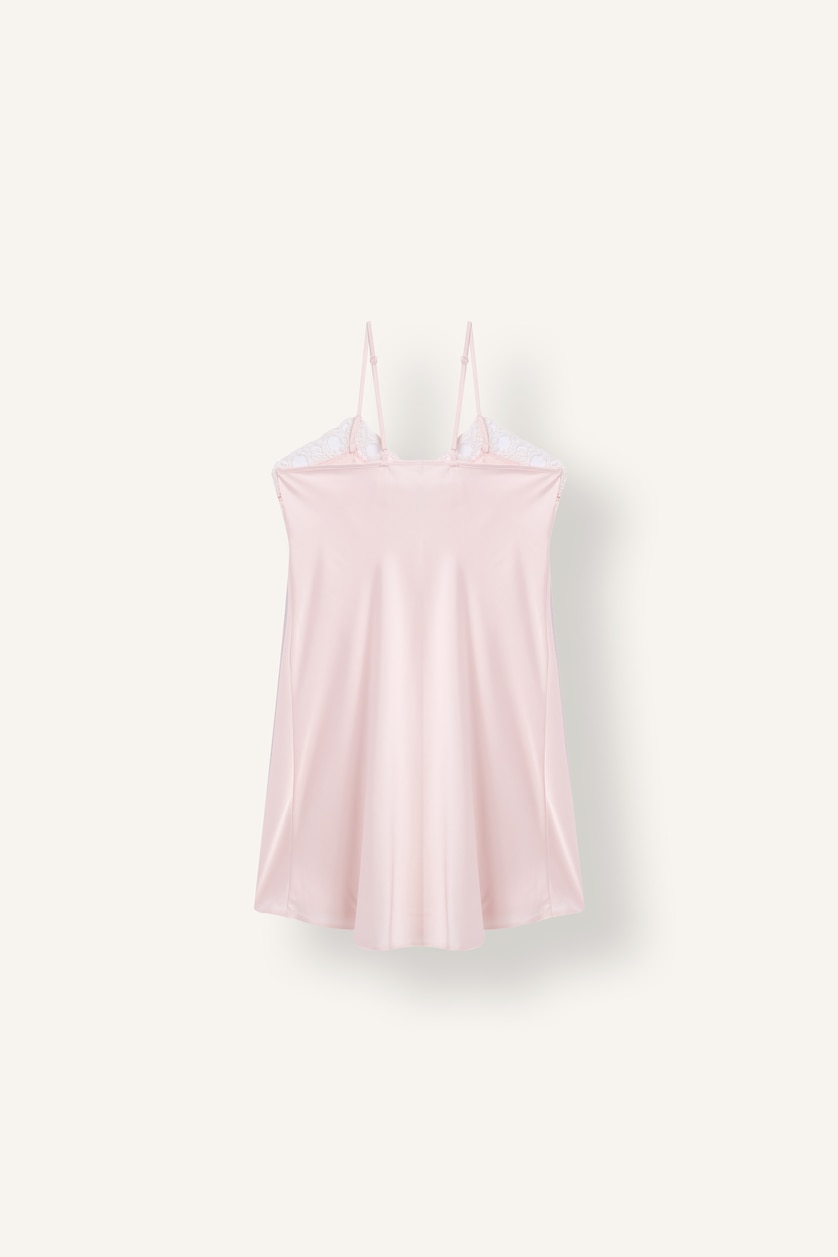Kadın Açık Pembe Regular Fit Dantelli Askılı Saten Elbise