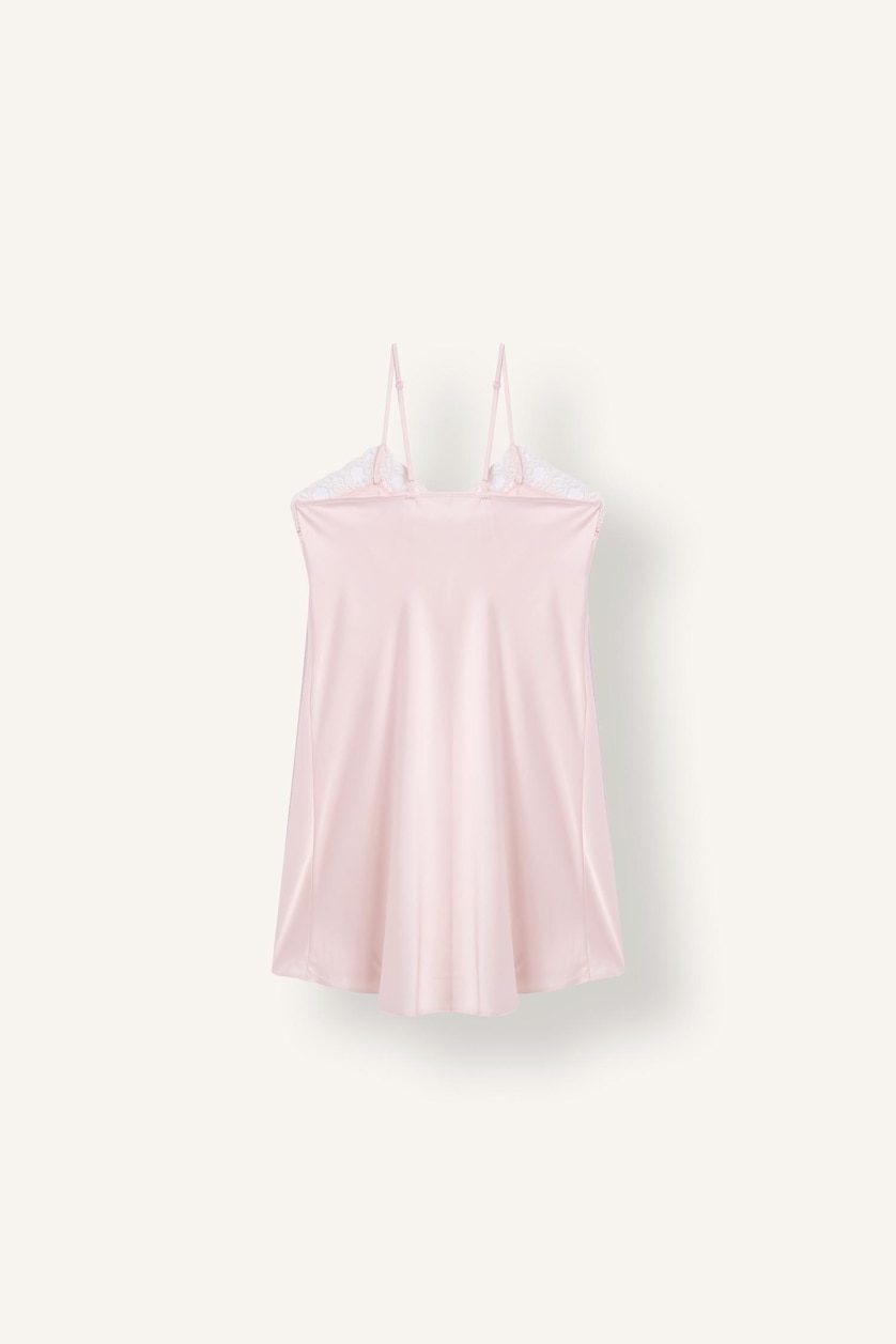 WOMAN Light Pink Regular Fit V-Neck Satin Slip Lace Detail Dress