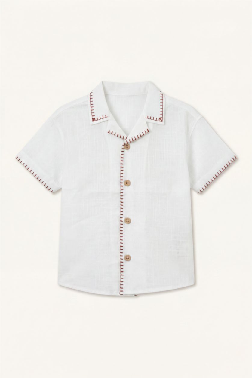 Baby Boys Ecru Regular Fit Cotton Short Sleeve Shirt
