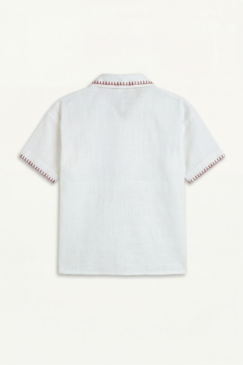 Baby Boys Ecru Regular Fit Cotton Short Sleeve Shirt