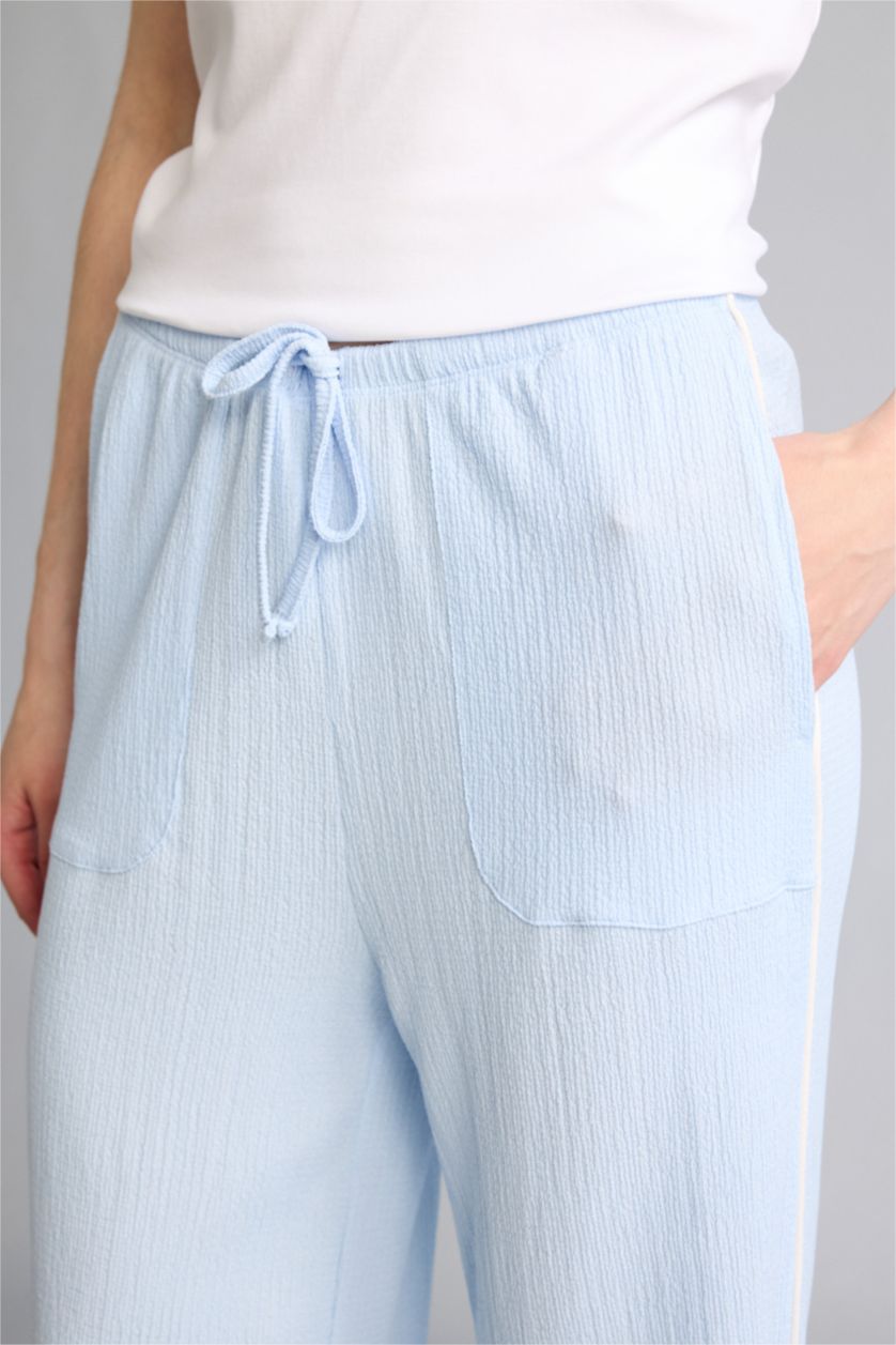 WOMAN Light Blue Wide Leg Standard Length Crinkle Fabric Sweatpants