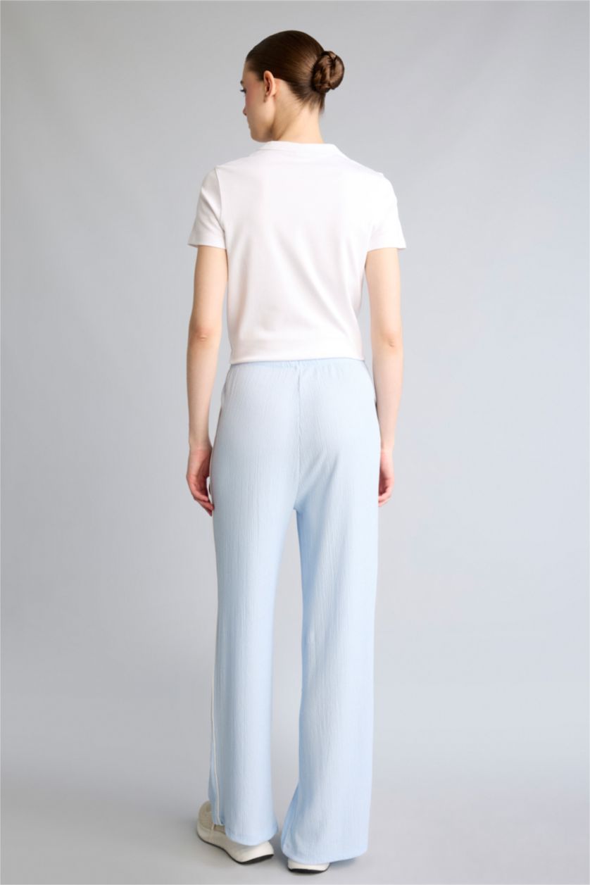 WOMAN Light Blue Wide Leg Standard Length Crinkle Fabric Sweatpants