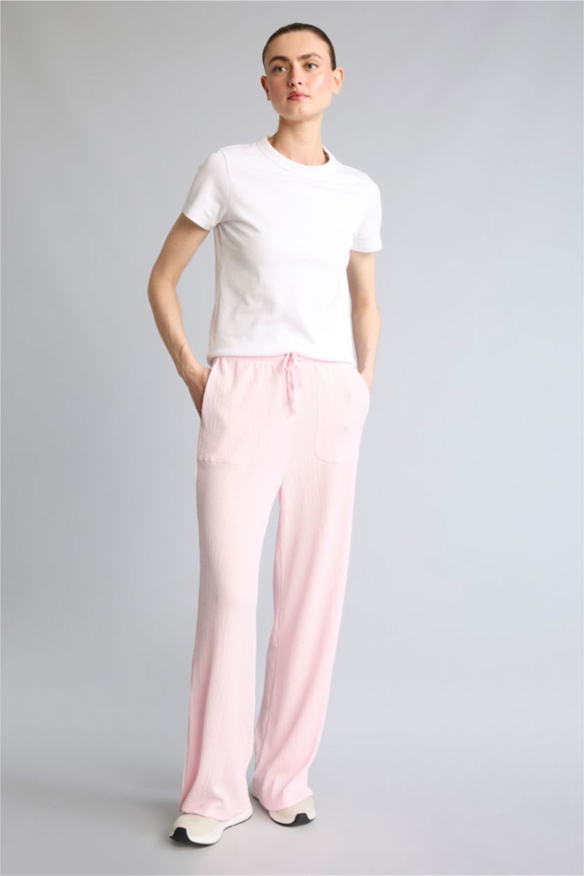 WOMAN Light Pink Wide Leg Standard Length Crinkle Fabric Sweatpants