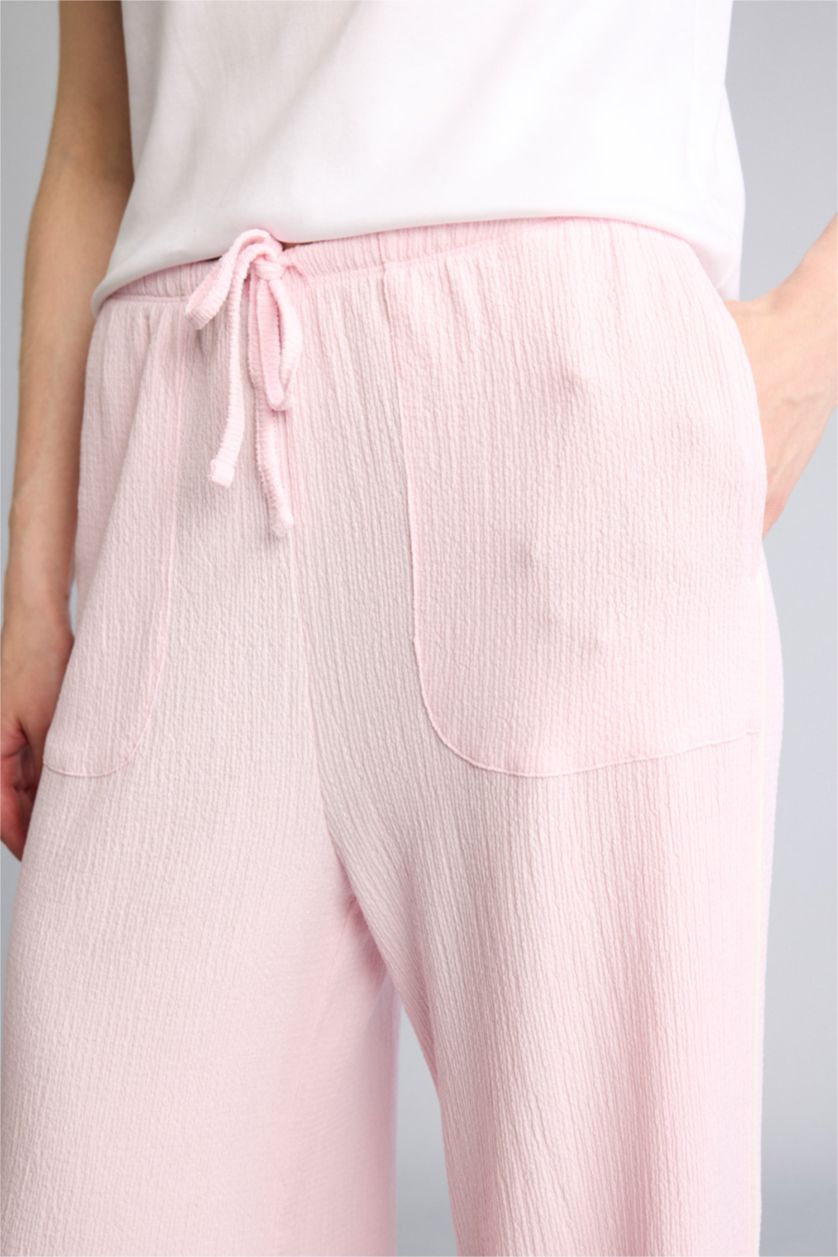 WOMAN Light Pink Wide Leg Standard Length Crinkle Fabric Sweatpants