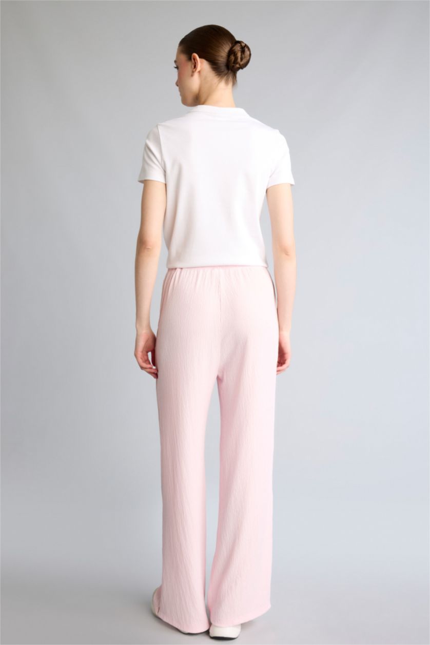 WOMAN Light Pink Wide Leg Standard Length Crinkle Fabric Sweatpants