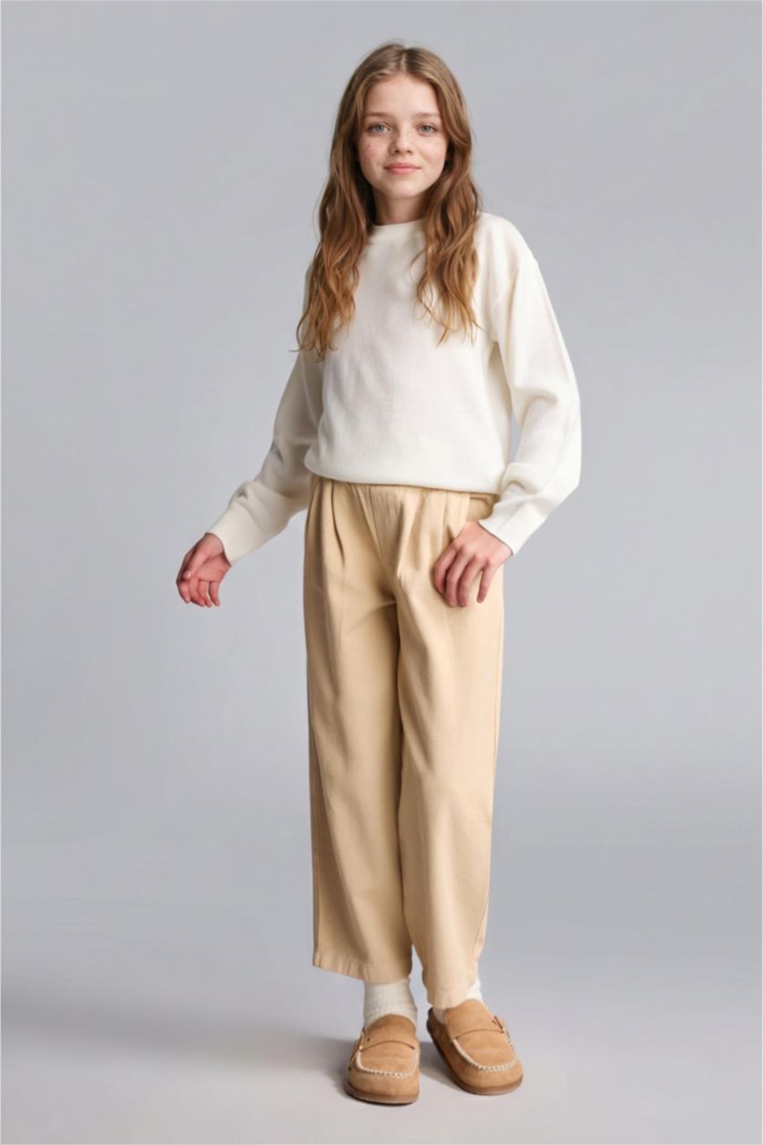 Young Girls - Teen Girls Light Beige Baggy Fit Gabardine Trousers