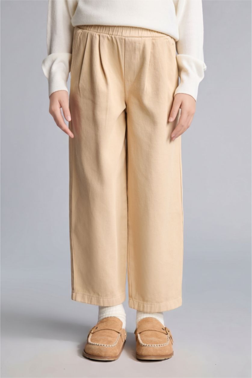 Young Girls - Teen Girls Light Beige Baggy Fit Gabardine Trousers
