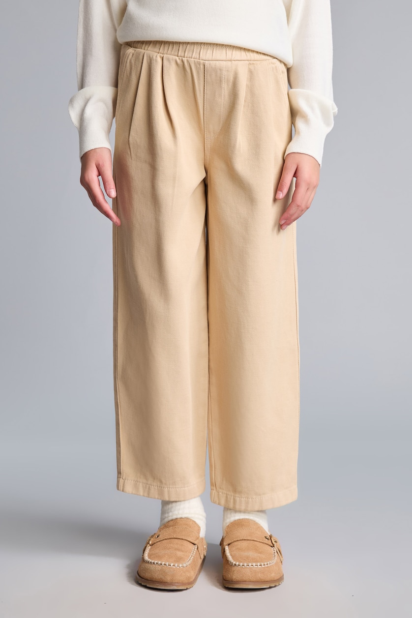 Kız Çocuk - Genç Kız Açık Bej %100 Pamuk Baggy Fit Pantolon Kız Çocuk