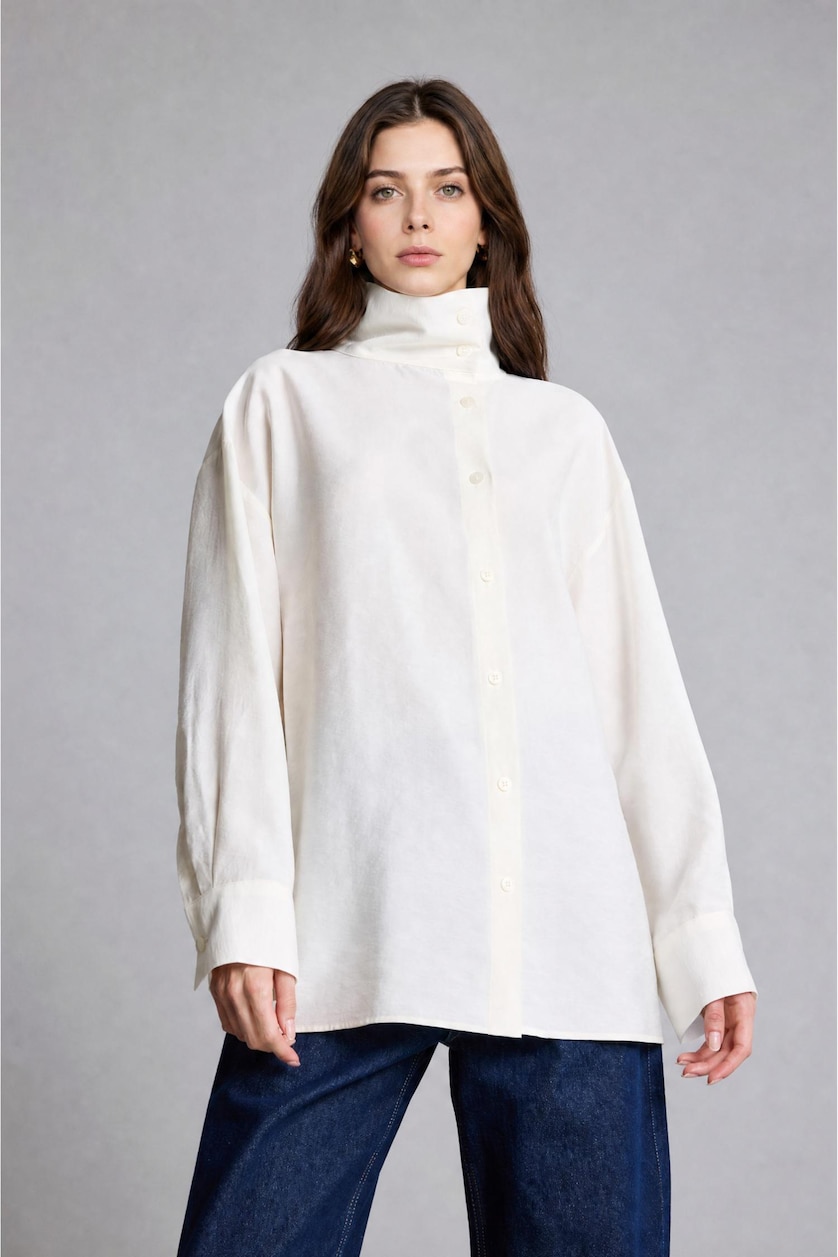 WOMAN Ecru Regular Fit Ecru Modal Long Sleeve Tunic