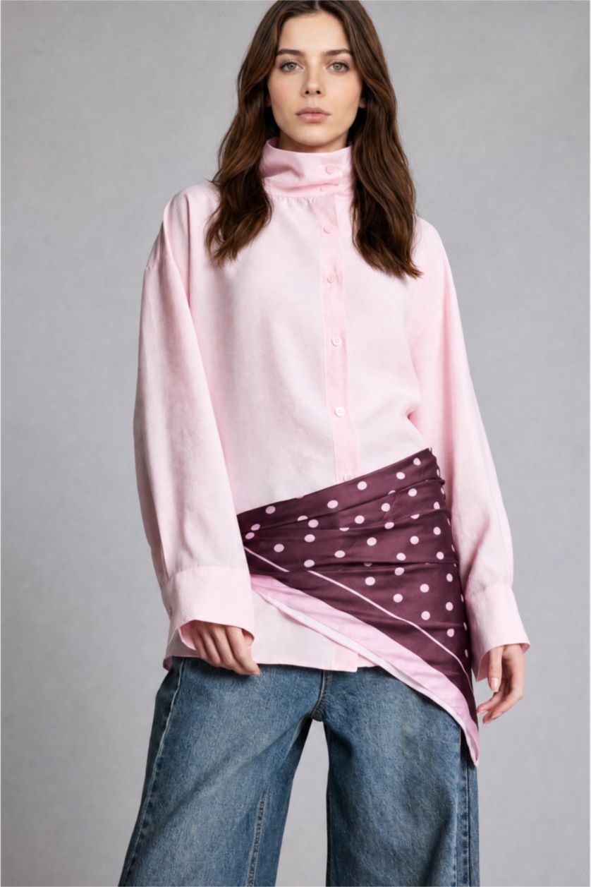Kadın Açık Pembe Regular Fit Uzun Kollu Modal Tunik