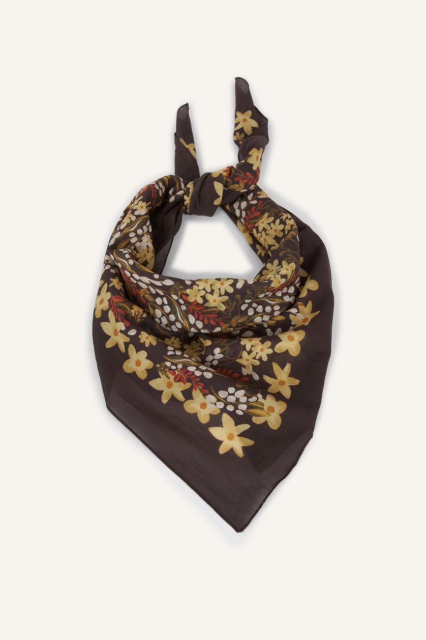 Kadın Koyu Kahve Manuka x Defacto Kadın Çiçek Desenli Pamuklu Bandana