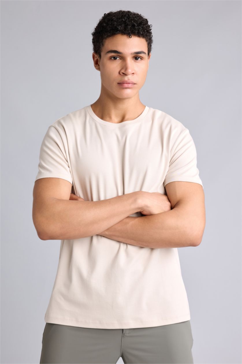 Men Beige Standard Fit Short Sleeve T-Shirt