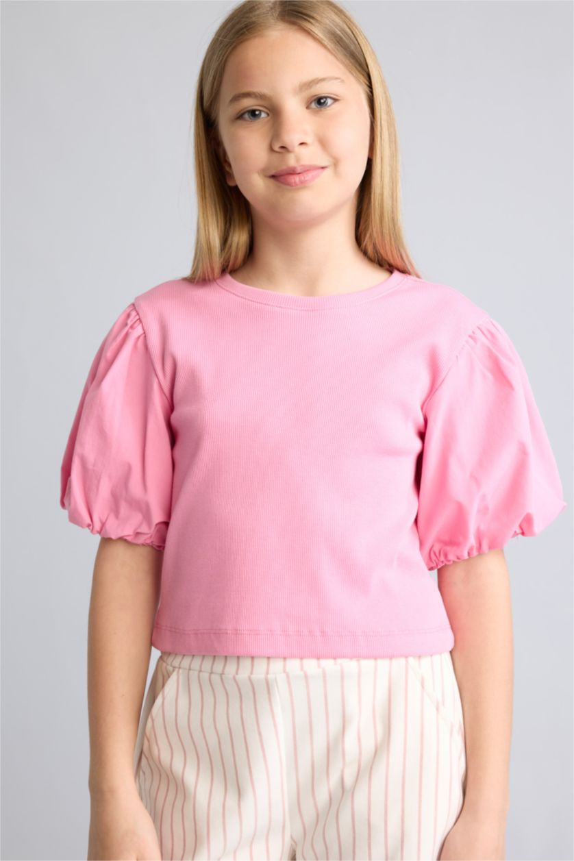 Young Girls - Teen Girls Pink Girl Crew Neck Short Sleeve Ribana T-Shirt