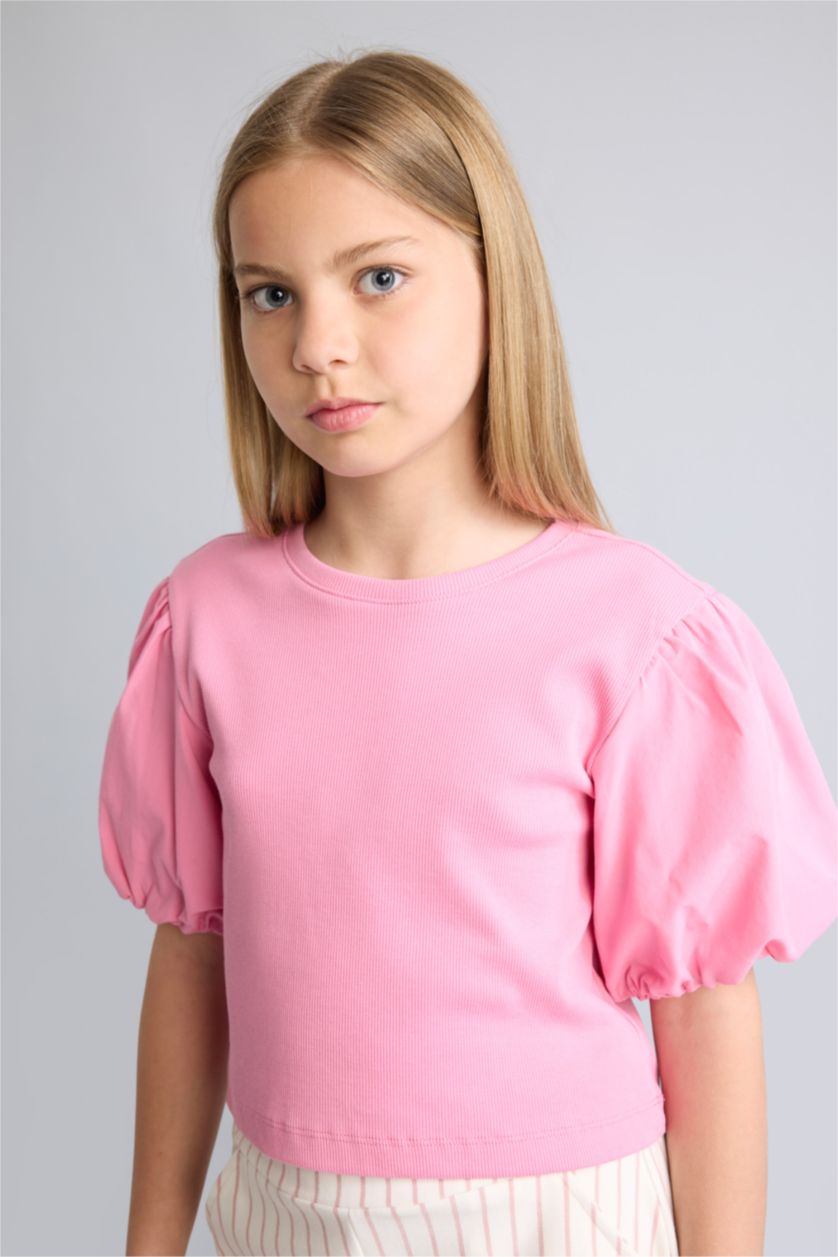 Young Girls - Teen Girls Pink Girl Crew Neck Short Sleeve Ribana T-Shirt
