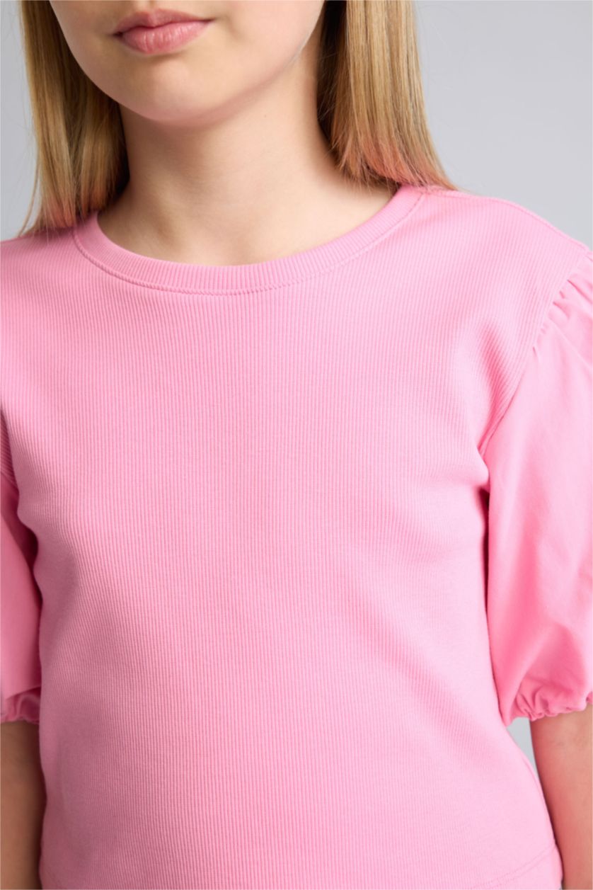 Young Girls - Teen Girls Pink Girl Crew Neck Short Sleeve Ribana T-Shirt