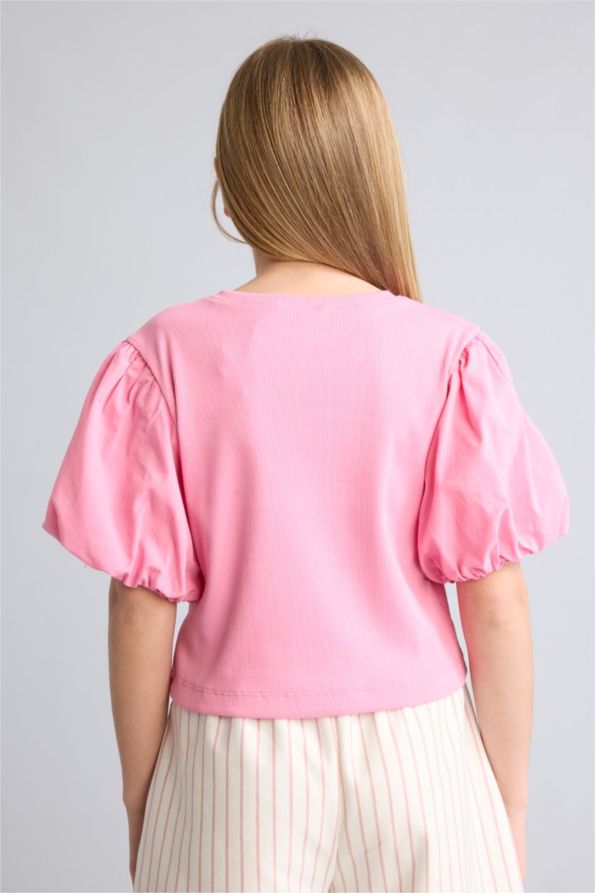 Young Girls - Teen Girls Pink Girl Crew Neck Short Sleeve Ribana T-Shirt