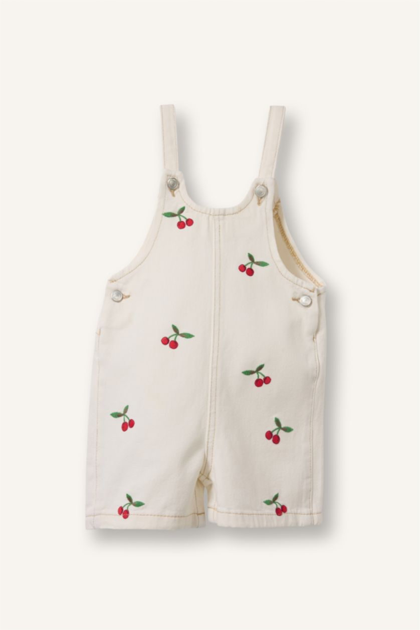Baby Girls Ecru Denim Embroidered Jumpsuit