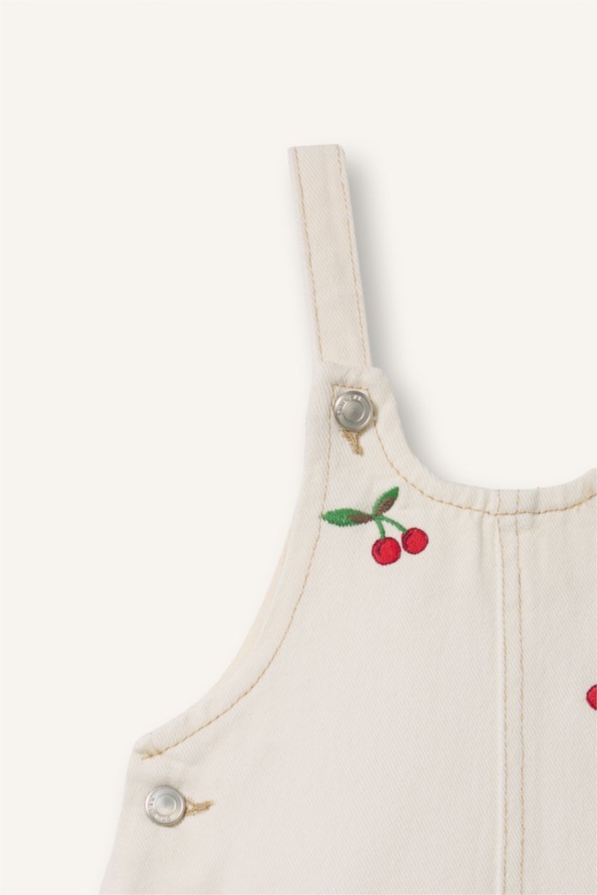 Baby Girls Ecru Denim Embroidered Jumpsuit