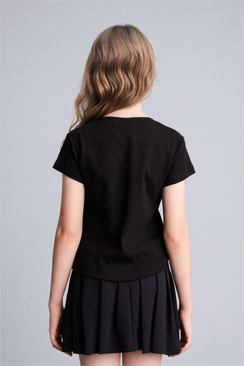 GIRLS & TEENS Black Slim Fit Short Sleeve T-Shirt