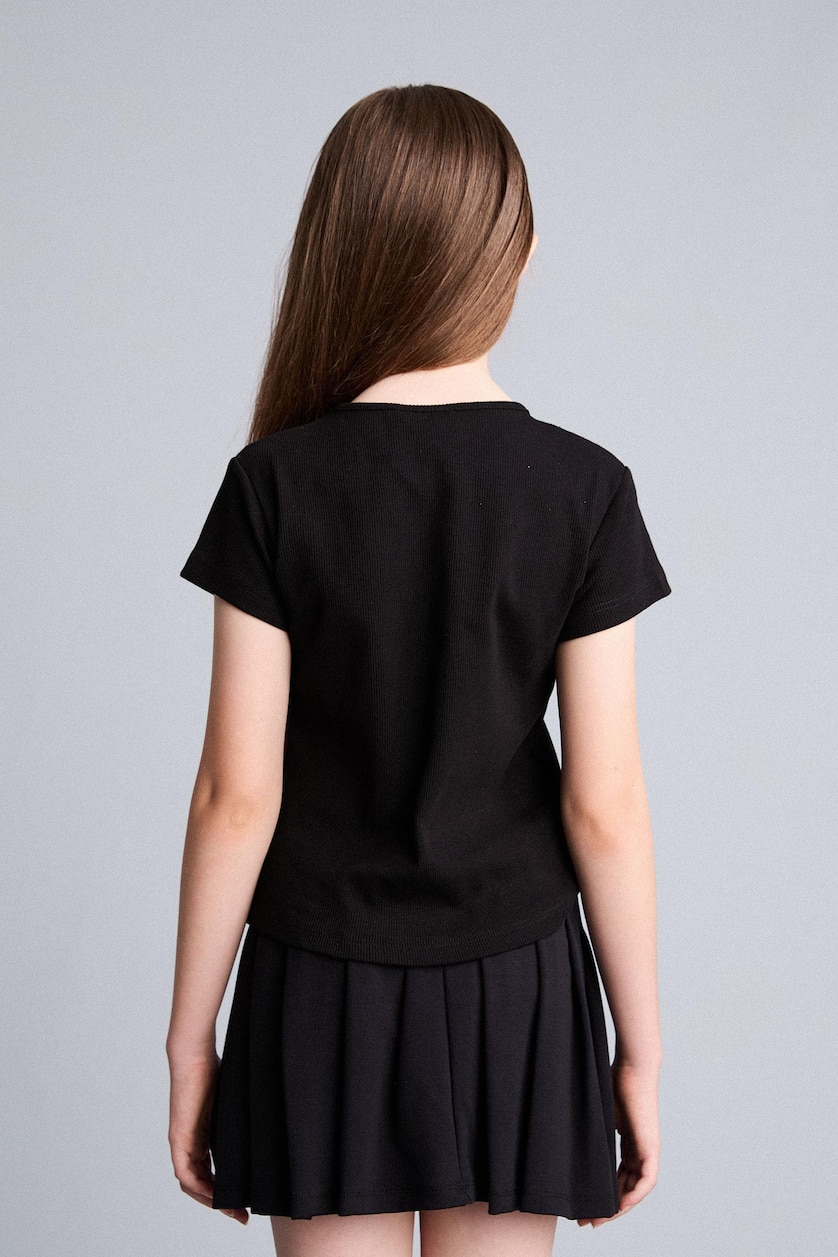 Young Girls - Teen Girls Black Slim Fit Short Sleeve T-Shirt