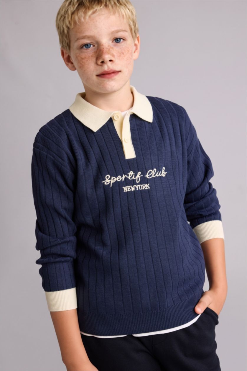 Young Boys - Teen Boys NAVY Boy Regular Fit Polo Collar Pullover