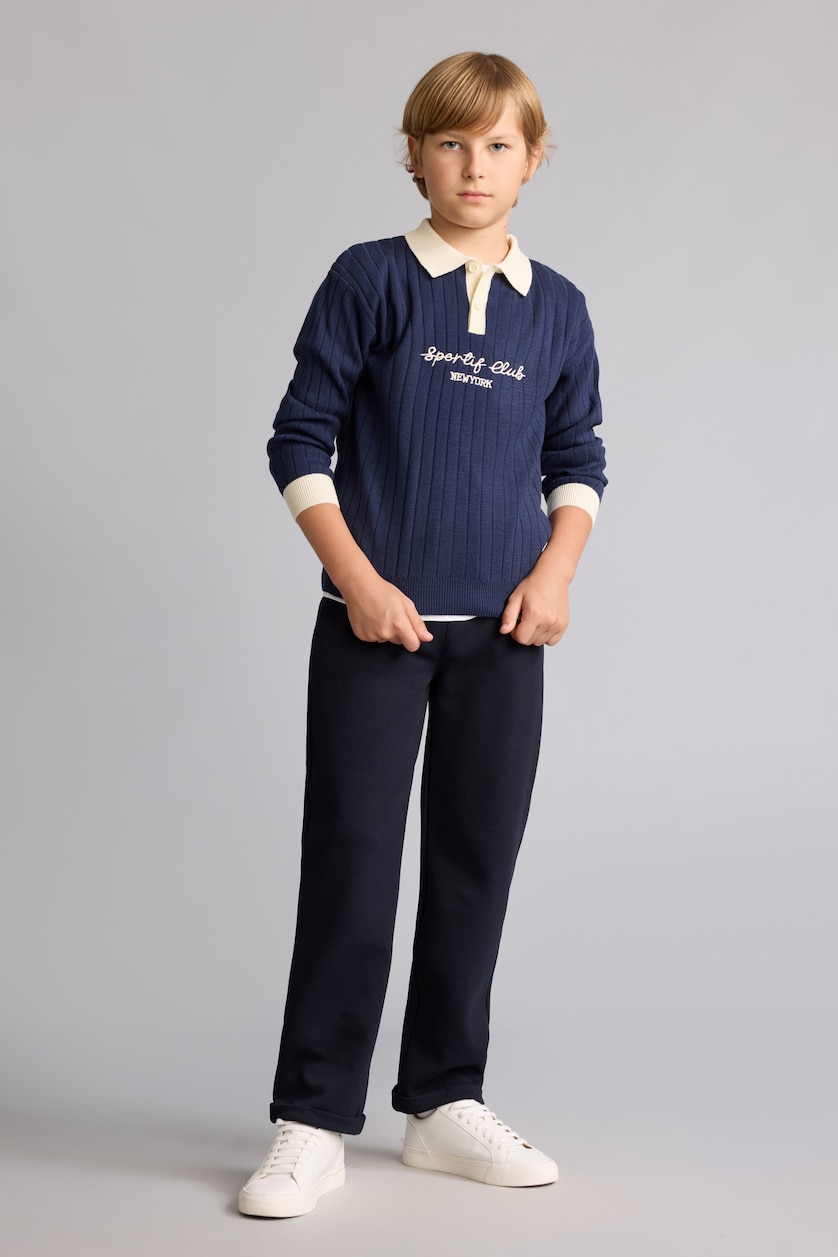BOYS & TEENS NAVY Boy Regular Fit Navy Knit Polo Collar Sweater