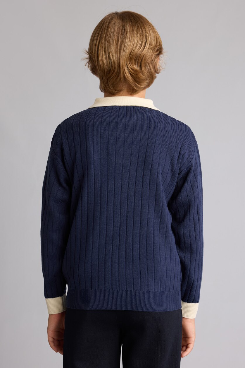 BOYS & TEENS NAVY Boy Regular Fit Navy Knit Polo Collar Sweater