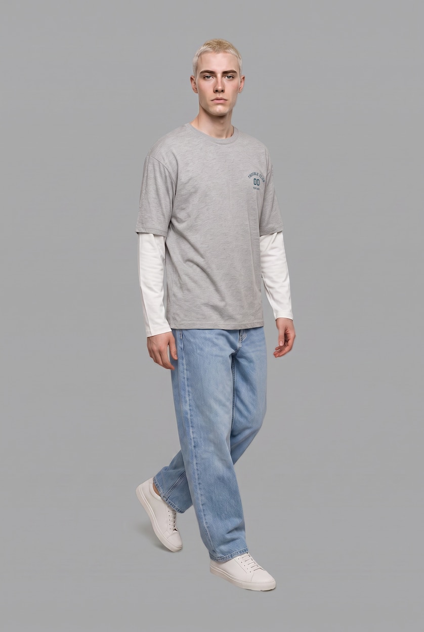 MAN Grey Melange Boxy Fit Long Sleeve T-Shirt