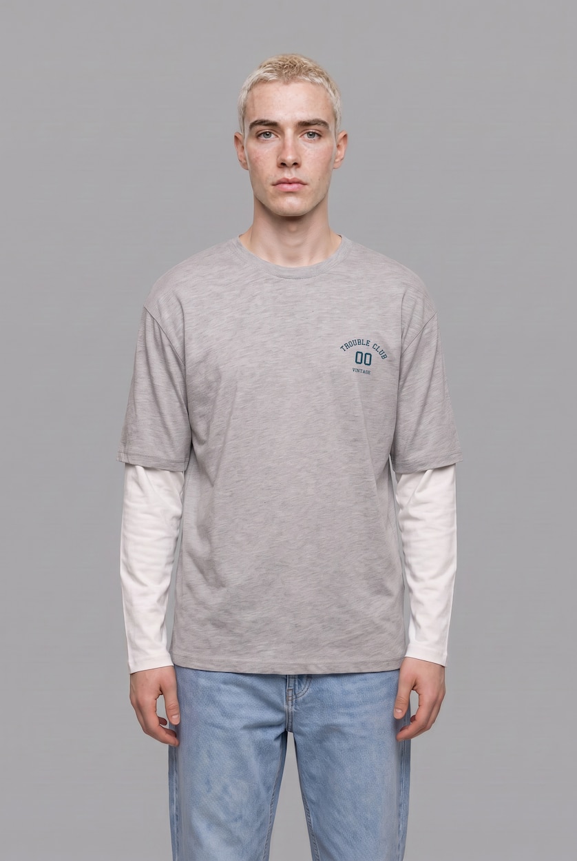 MAN Grey Melange Boxy Fit Long Sleeve T-Shirt
