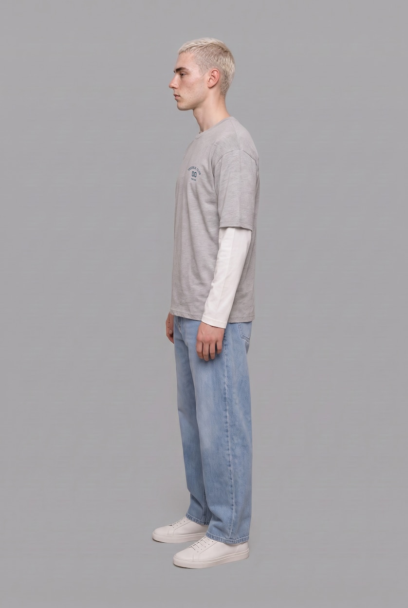 MAN Grey Melange Boxy Fit Long Sleeve T-Shirt