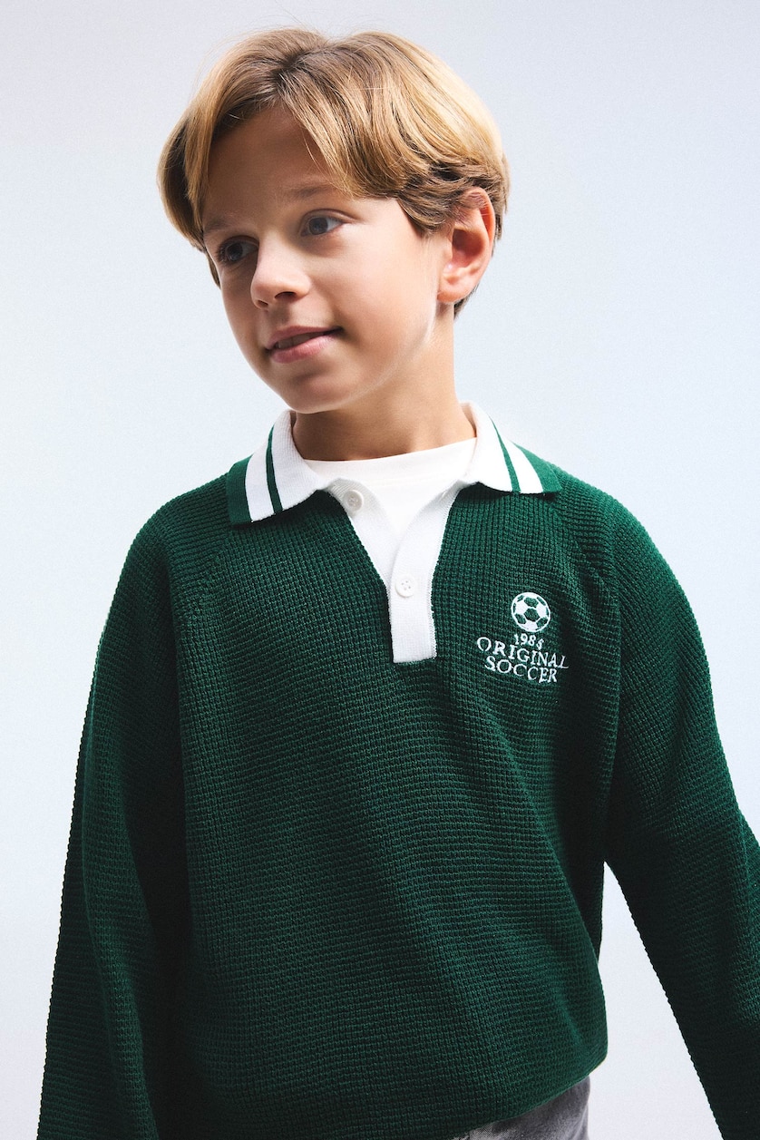 Young Boys - Teen Boys Dark Green Boy Textured Knit Pullover