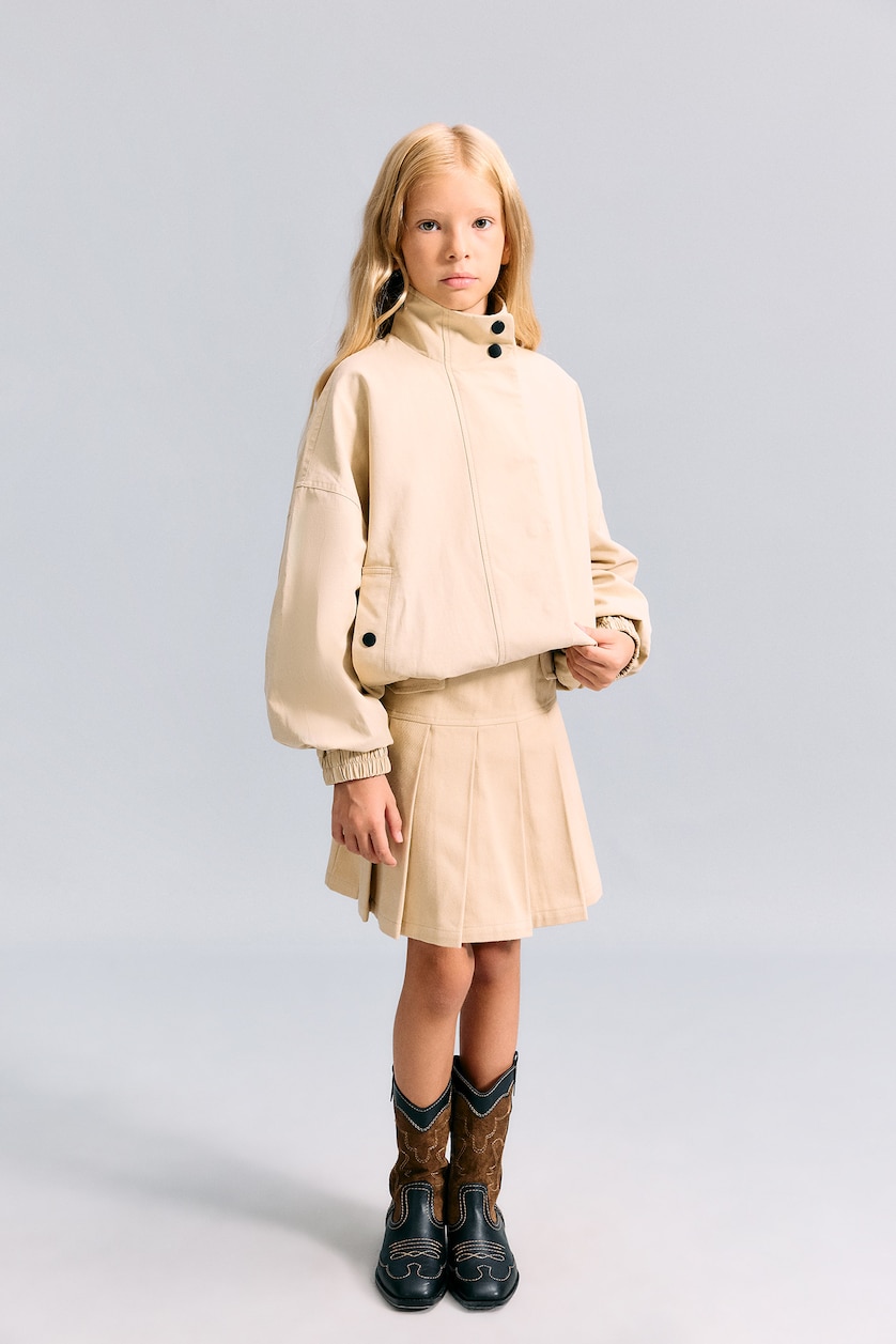Kız Çocuk - Genç Kız Açık Bej Gabardin Mini Etek Kız Çocuk