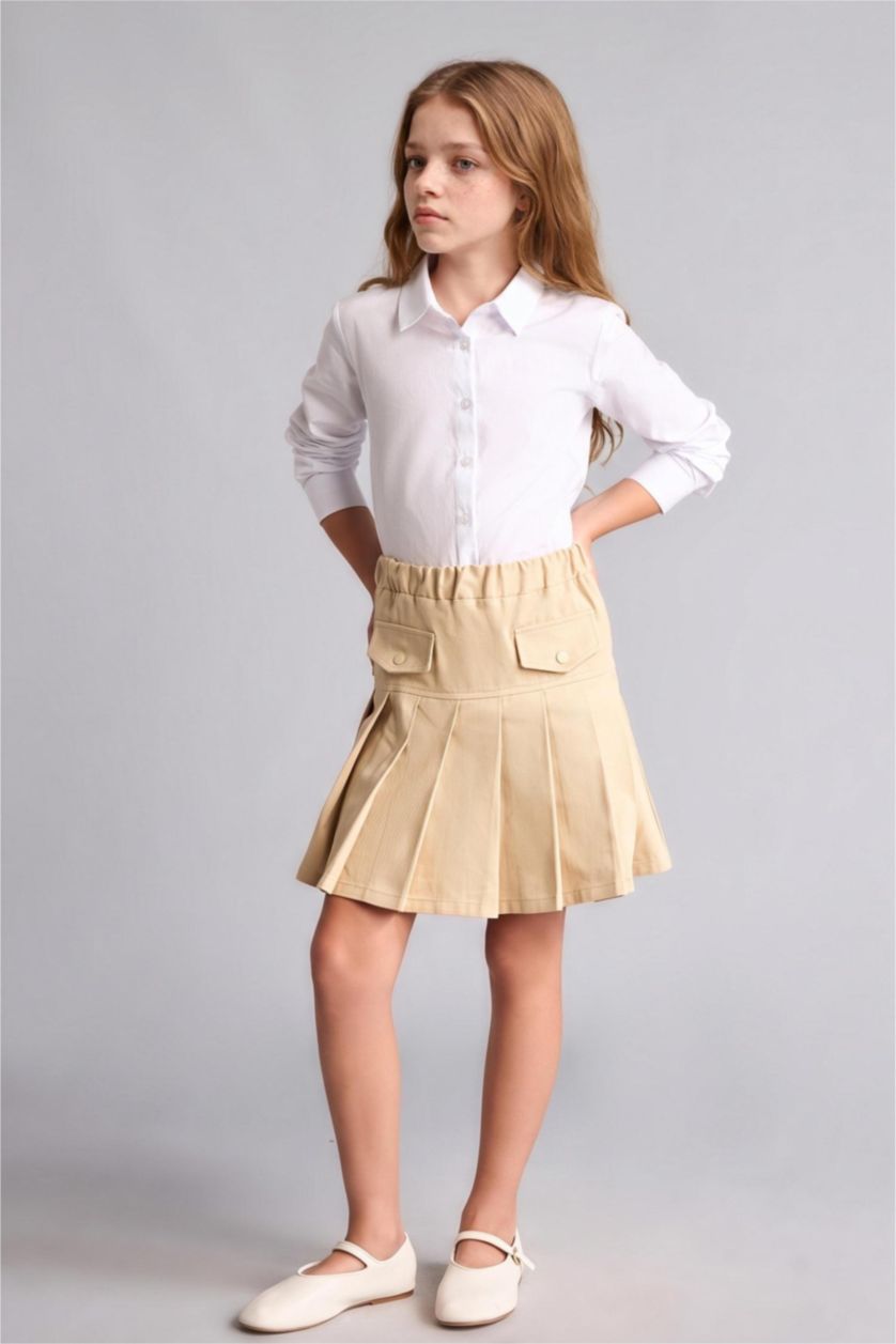 GIRLS & TEENS Light Beige جيبة بناتي قصيرة بليسيه