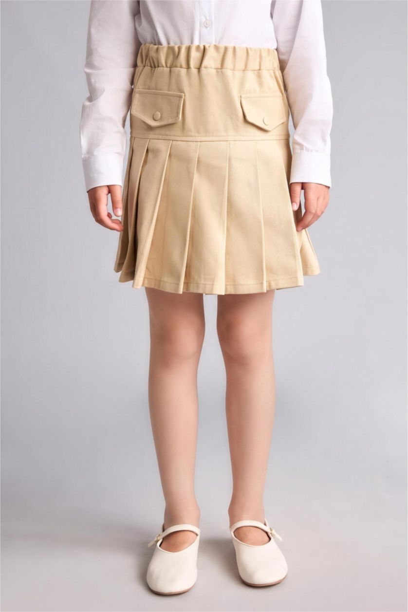 GIRLS & TEENS Light Beige جيبة بناتي قصيرة بليسيه
