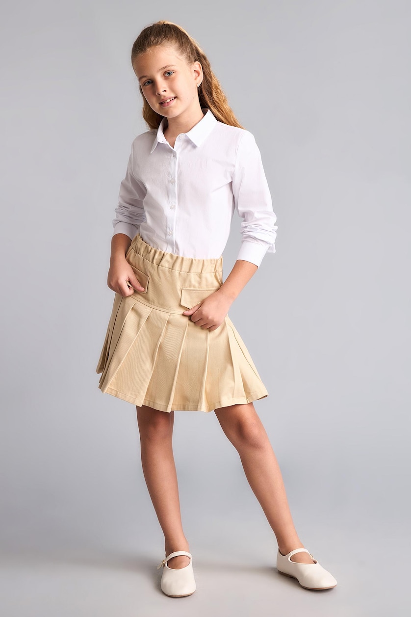 FILLES Beige Clair Mini-jupe beige clair plissée en gabardine pour fille