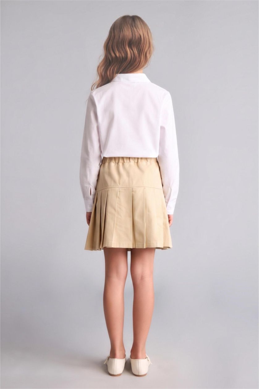GIRLS & TEENS Light Beige جيبة بناتي قصيرة بليسيه