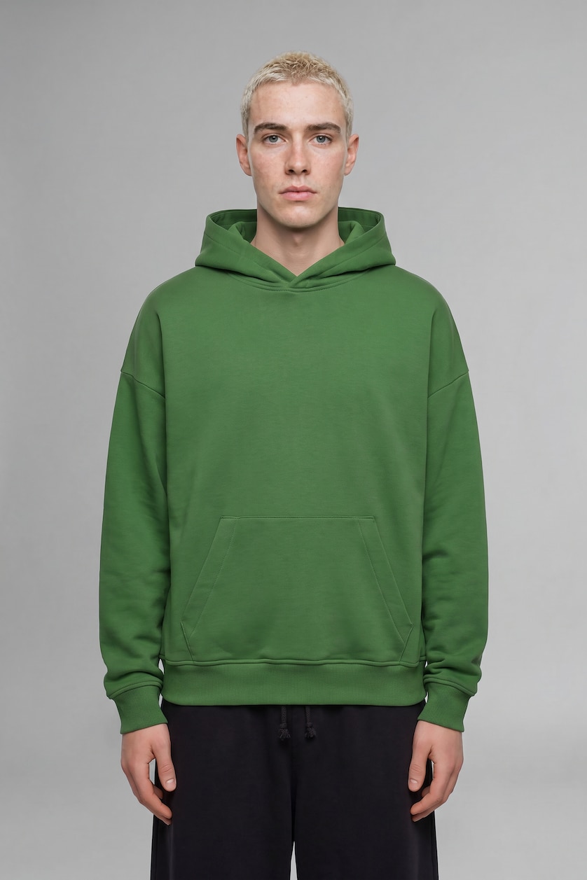 Men Green Oversize Fit Thick Hoodie