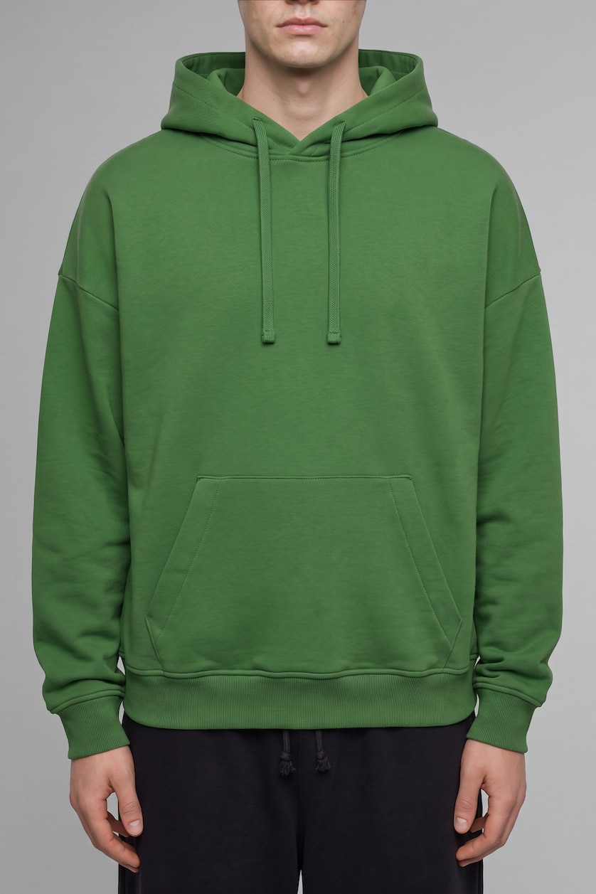 Men Green Oversize Fit Thick Hoodie