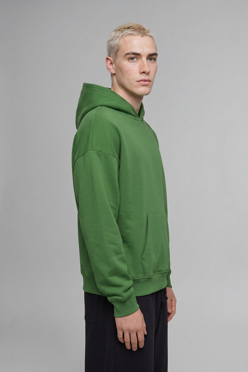 Men Green Oversize Fit Thick Hoodie