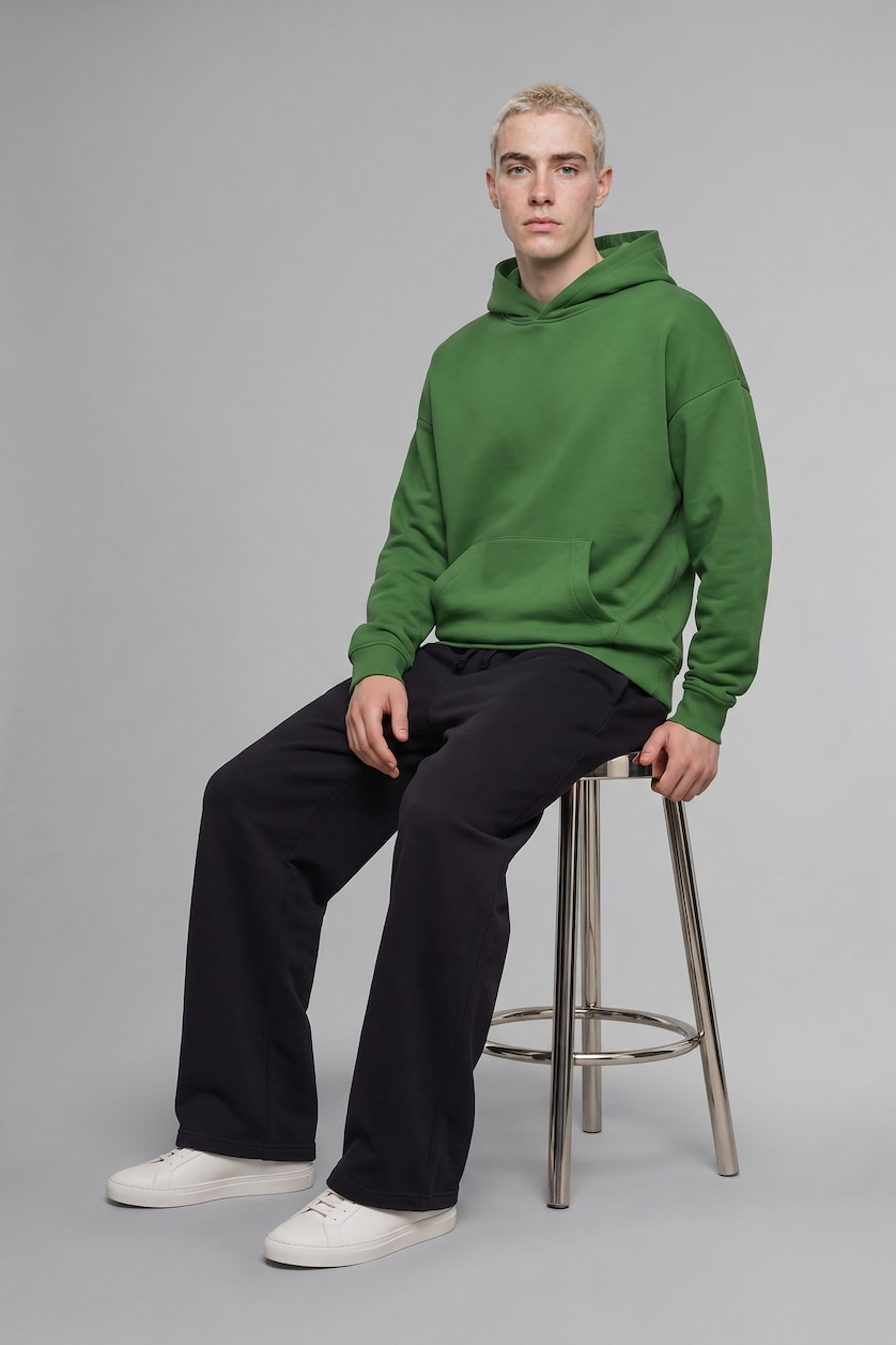 Men Green Oversize Fit Thick Hoodie